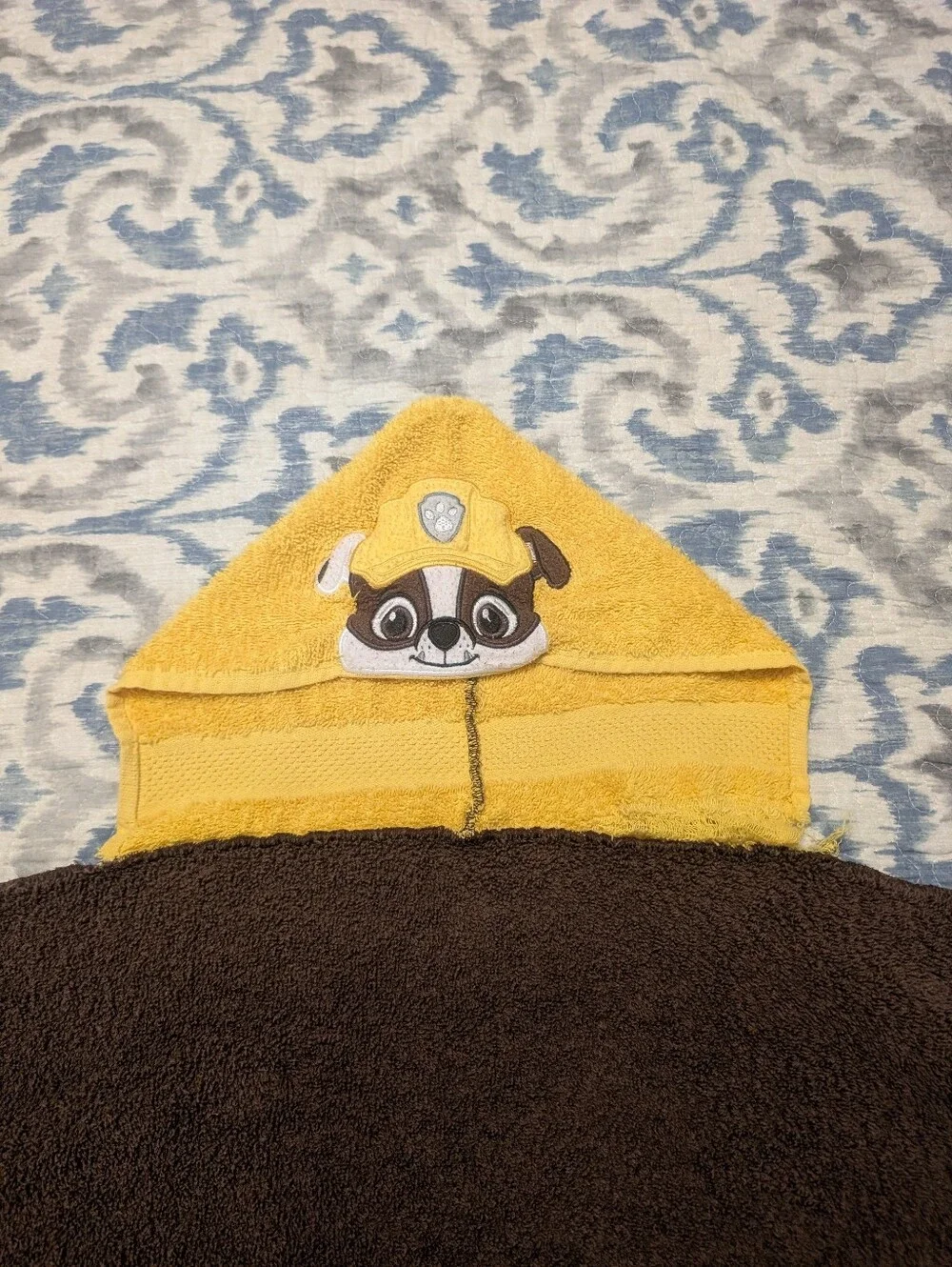 Paw Patrol Rubble Hooded Bath Towel brown and yellow